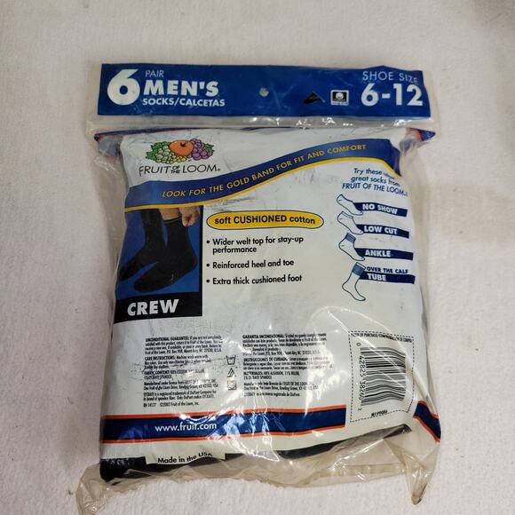 Vintage Hanes Fruit of the Loom Socks Mens Sz 6-12 Black Gray Cushioned Crew NWT - Picture 9 of 13